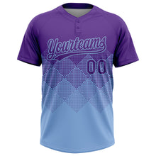 Load image into Gallery viewer, Custom Purple Light Blue 3D Gradient Square Shape Two-Button Unisex Softball Jersey