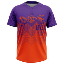 Load image into Gallery viewer, Custom Purple Orange 3D Gradient Square Shape Two-Button Unisex Softball Jersey