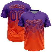 Load image into Gallery viewer, Custom Purple Orange 3D Gradient Square Shape Two-Button Unisex Softball Jersey