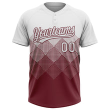 Load image into Gallery viewer, Custom White Burgundy 3D Gradient Square Shape Two-Button Unisex Softball Jersey