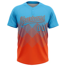 Load image into Gallery viewer, Custom Sky Blue Orange 3D Gradient Square Shape Two-Button Unisex Softball Jersey