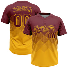 Load image into Gallery viewer, Custom Burgundy Gold 3D Gradient Square Shape Two-Button Unisex Softball Jersey
