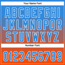 Load image into Gallery viewer, Custom Electric Blue Orange-White 3D Gradient Square Shape Two-Button Unisex Softball Jersey