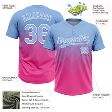 Load image into Gallery viewer, Custom Light Blue Pink-White 3D Gradient Square Shape Two-Button Unisex Softball Jersey