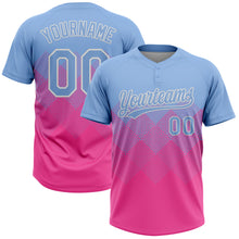 Load image into Gallery viewer, Custom Light Blue Pink-White 3D Gradient Square Shape Two-Button Unisex Softball Jersey