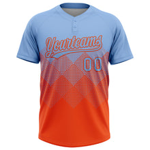 Load image into Gallery viewer, Custom Light Blue Orange 3D Gradient Square Shape Two-Button Unisex Softball Jersey
