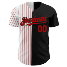 Load image into Gallery viewer, Custom Black White-Red Pinstripe Authentic Split Fashion Baseball Jersey
