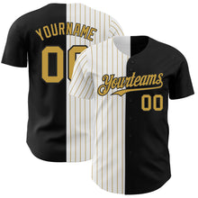 Load image into Gallery viewer, Custom Black White-Old Gold Pinstripe Authentic Split Fashion Baseball Jersey