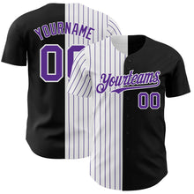 Load image into Gallery viewer, Custom Black White-Purple Pinstripe Authentic Split Fashion Baseball Jersey