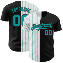 Load image into Gallery viewer, Custom Black White-Teal Pinstripe Authentic Split Fashion Baseball Jersey