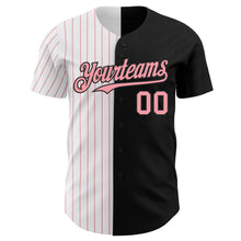 Load image into Gallery viewer, Custom Black White-Medium Pink Pinstripe Authentic Split Fashion Baseball Jersey