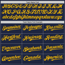 Load image into Gallery viewer, Custom Navy White-Gold Pinstripe Authentic Split Fashion Baseball Jersey