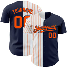 Load image into Gallery viewer, Custom Navy White-Orange Pinstripe Authentic Split Fashion Baseball Jersey