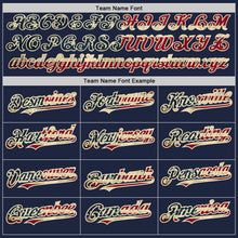 Load image into Gallery viewer, Custom Navy Vintage USA Flag Red-Cream Pinstripe Authentic Split Fashion Baseball Jersey