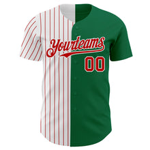 Load image into Gallery viewer, Custom Kelly Green White-Red Pinstripe Authentic Split Fashion Baseball Jersey