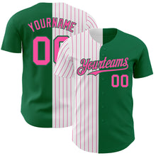 Load image into Gallery viewer, Custom Kelly Green White-Pink Pinstripe Authentic Split Fashion Baseball Jersey