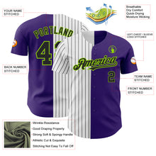 Load image into Gallery viewer, Custom Purple Neon Green-Black Pinstripe Authentic Split Fashion Baseball Jersey