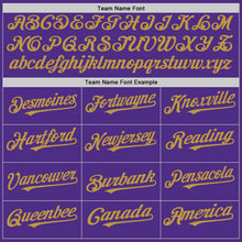 Load image into Gallery viewer, Custom Purple White-Old Gold Pinstripe Authentic Split Fashion Baseball Jersey