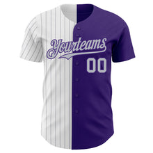 Load image into Gallery viewer, Custom Purple White-Gray Pinstripe Authentic Split Fashion Baseball Jersey