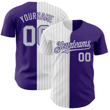 Load image into Gallery viewer, Custom Purple White-Gray Pinstripe Authentic Split Fashion Baseball Jersey