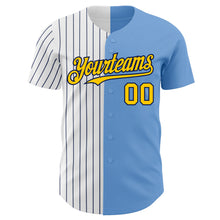 Load image into Gallery viewer, Custom Light Blue Yellow-Navy Pinstripe Authentic Split Fashion Baseball Jersey