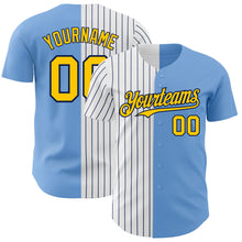 Load image into Gallery viewer, Custom Light Blue Yellow-Navy Pinstripe Authentic Split Fashion Baseball Jersey
