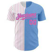 Load image into Gallery viewer, Custom Light Blue White-Pink Pinstripe Authentic Split Fashion Baseball Jersey