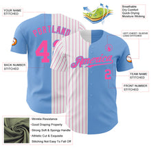 Load image into Gallery viewer, Custom Light Blue White-Pink Pinstripe Authentic Split Fashion Baseball Jersey