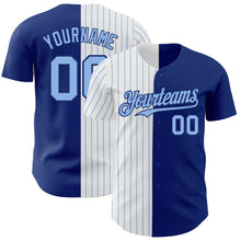 Load image into Gallery viewer, Custom Royal White-Light Blue Pinstripe Authentic Split Fashion Baseball Jersey