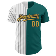 Load image into Gallery viewer, Custom Teal Old Gold-Black Pinstripe Authentic Split Fashion Baseball Jersey