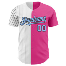 Load image into Gallery viewer, Custom Pink Light Blue-Black Pinstripe Authentic Split Fashion Baseball Jersey