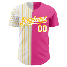 Load image into Gallery viewer, Custom Pink White-Gold Pinstripe Authentic Split Fashion Baseball Jersey