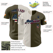 Load image into Gallery viewer, Custom Olive Vintage USA Flag Cream-Navy Pinstripe Authentic Split Fashion Salute To Service Baseball Jersey
