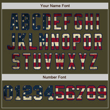 Load image into Gallery viewer, Custom Olive Vintage USA Flag Cream-Navy Pinstripe Authentic Split Fashion Salute To Service Baseball Jersey