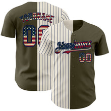 Load image into Gallery viewer, Custom Olive Vintage USA Flag Cream-Navy Pinstripe Authentic Split Fashion Salute To Service Baseball Jersey