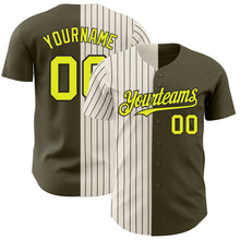 Load image into Gallery viewer, Custom Olive Neon Yellow Cream-Black Pinstripe Authentic Split Fashion Salute To Service Baseball Jersey