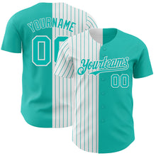Load image into Gallery viewer, Custom Aqua White-Aqua Pinstripe Authentic Split Fashion Baseball Jersey