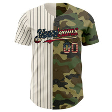 Load image into Gallery viewer, Custom Camo Vintage USA Flag Cream-Black Pinstripe Authentic Split Fashion Salute To Service Baseball Jersey
