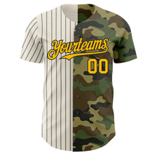 Load image into Gallery viewer, Custom Camo Gold Cream-Black Pinstripe Authentic Split Fashion Salute To Service Baseball Jersey