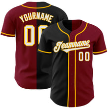 Load image into Gallery viewer, Custom Crimson Black-Gold Authentic Split Fashion Baseball Jersey