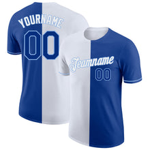 Load image into Gallery viewer, Custom Royal White-Light Blue Split Fashion Performance T-Shirt