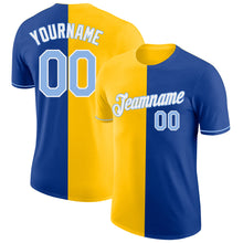 Load image into Gallery viewer, Custom Royal Light Blue-Yellow Split Fashion Performance T-Shirt