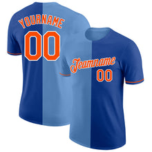 Load image into Gallery viewer, Custom Royal Orange-Light Blue Split Fashion Performance T-Shirt