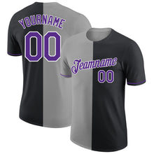 Load image into Gallery viewer, Custom Black Purple-Gray Split Fashion Performance T-Shirt