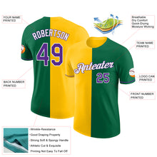 Load image into Gallery viewer, Custom Kelly Green Purple-Yellow Split Fashion Performance T-Shirt
