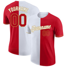 Load image into Gallery viewer, Custom Red White-Old Gold Split Fashion Performance T-Shirt