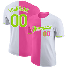 Load image into Gallery viewer, Custom White Neon Green-Pink Split Fashion Performance T-Shirt