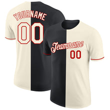 Load image into Gallery viewer, Custom Cream Black-Red Split Fashion Performance T-Shirt