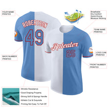 Load image into Gallery viewer, Custom Light Blue White-Red Split Fashion Performance T-Shirt