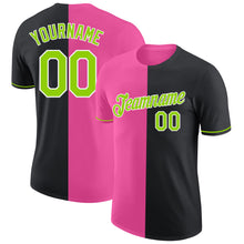 Load image into Gallery viewer, Custom Black Neon Green-Pink Split Fashion Performance T-Shirt